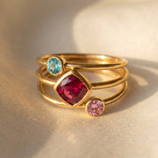Mixed Shapes Diamond & Tiny Round Stacking Ring Set, Sterling Silver, 18k Vermeil Gold, Birthstone Rings for Mom, Mother's Stackable Rings for Women