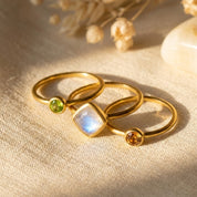 Mixed Shapes Diamond & Tiny Round Stacking Ring Set, Sterling Silver, 18k Vermeil Gold, Birthstone Rings for Mom, Mother's Stackable Rings for Women