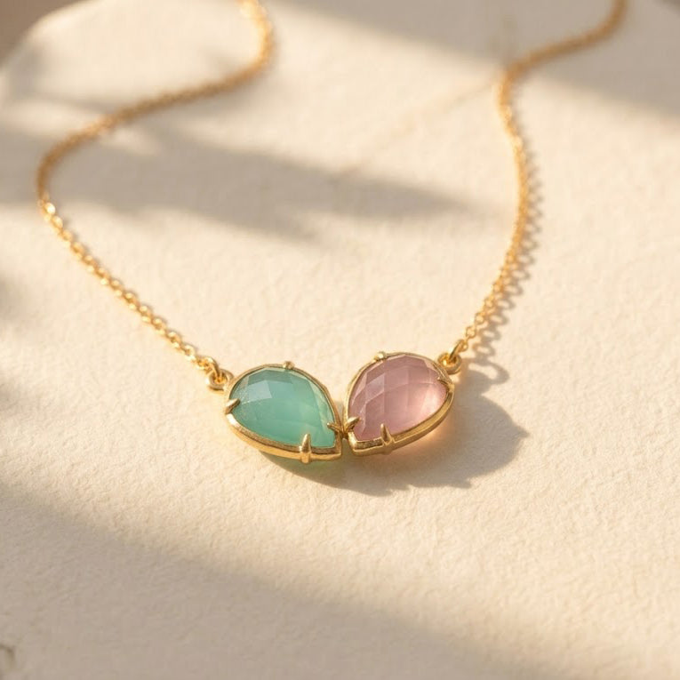Mother's Necklace, Mom of Two Birthstone Necklace Pendant (Copy)