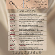 Font style options for personalized guitar bottle opener keychain engraving. Choose classic or modern fonts for custom message.