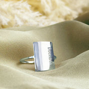 Personalized Rectangle Statement Ring, Minimalist Engraved ring