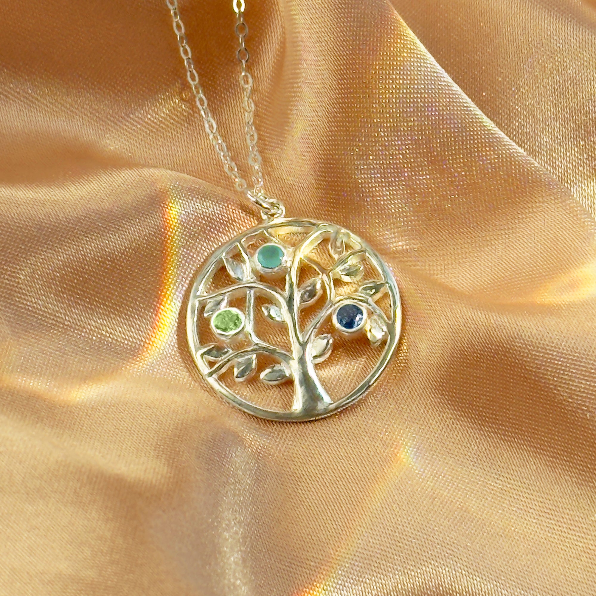 Custom Family Tree Birthstone Pendant Necklace, Sterling Silver, Gold Vermeil, Rose Gold Filled, Tree of Life Christmas Gift for Grandma, Mom, Nana
