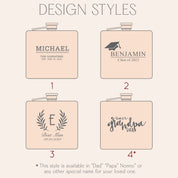 Choose from our design options to celebrate a name and date, college grad, wedding party or for father's day.