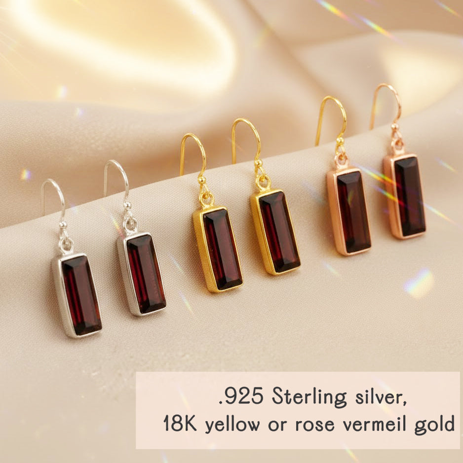 Garnet Bar Earrings : January Birthstone : Adira Series