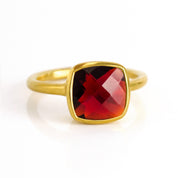 Garnet Cushion Bezel Set Ring : January Birthstone