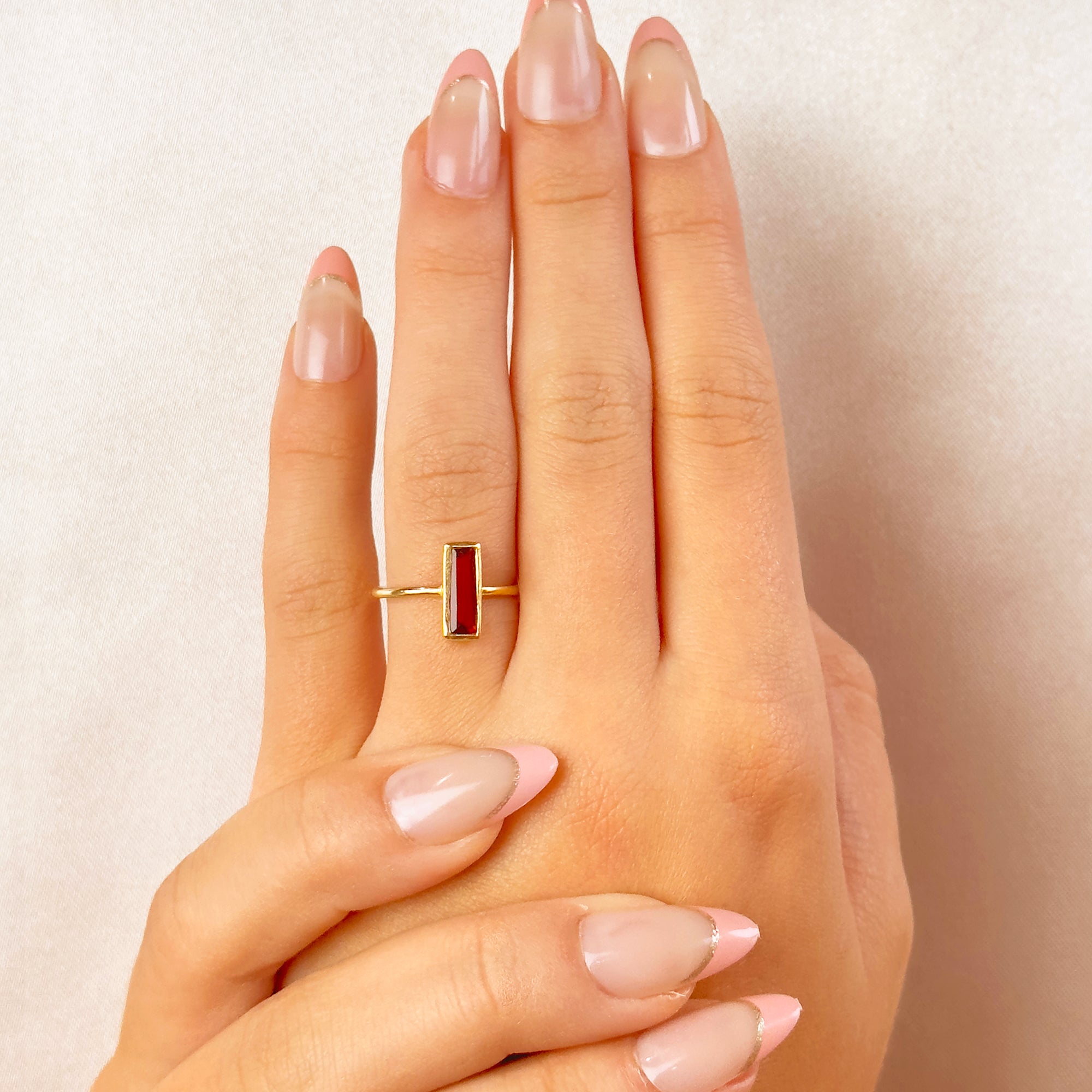 Tiny Garnet Bar Ring : January Birthstone