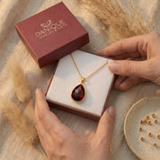 Gift-ready garnet necklace in Danique Jewelry box, January birthstone pendant necklace for birthdays and anniversaries