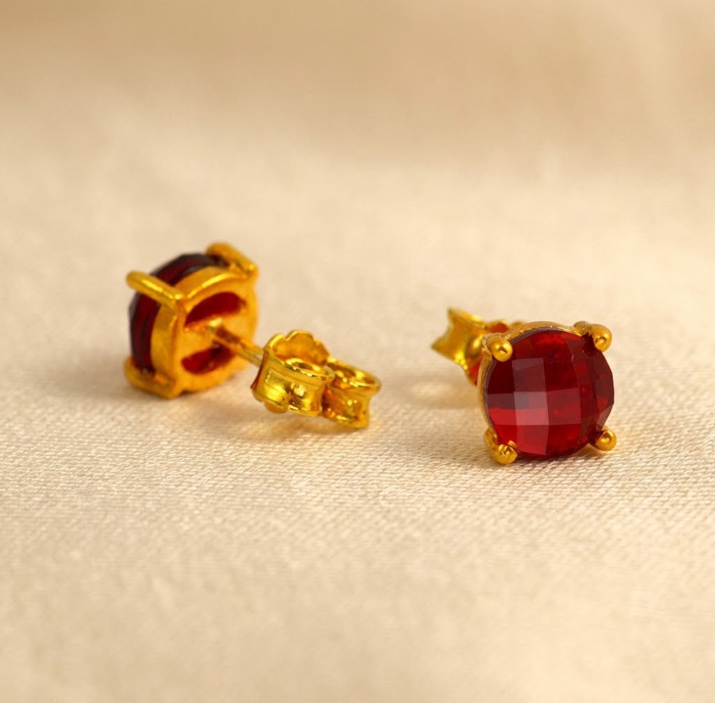 Ruby birthstone stud earrings faceted gemstone gold prong set july birthstone jewelry gift