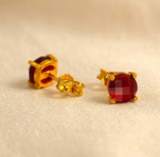 Ruby birthstone stud earrings faceted gemstone gold prong set july birthstone jewelry gift