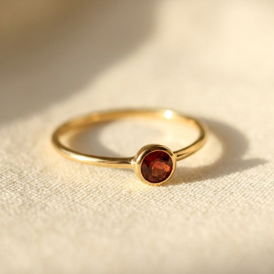 dainty garnet ring gold january birthstone stacking ring