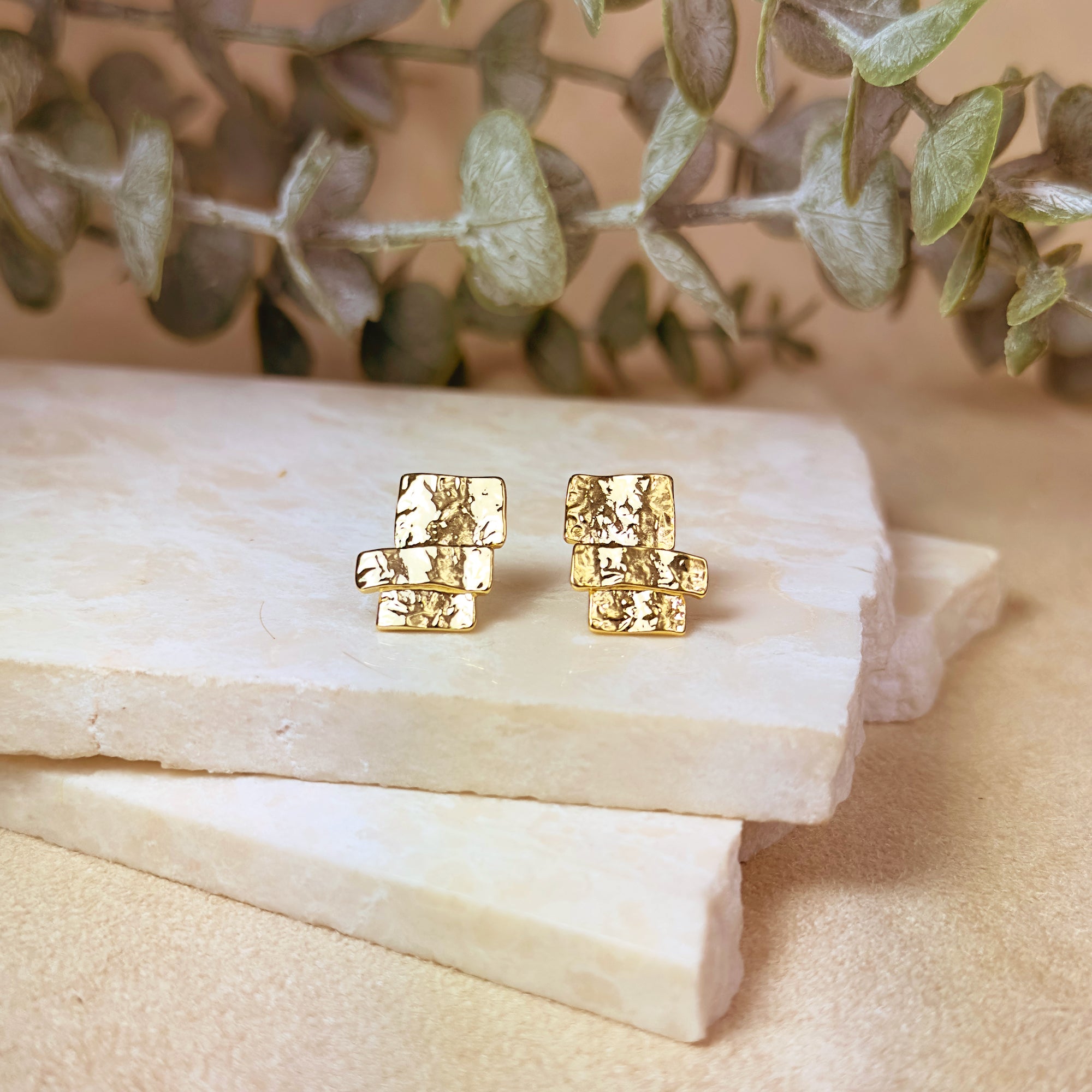 Stacked Squares Custom Stud Earrings, Boho Style Gold, Silver, Rose Gold Studs, Custom Color Multicolor Earrings, Personalized Earring Gift for Wife