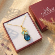 Mother's Necklace with Children's Birthstones & Leaf Initials, Personalized Mother's Cascade Necklace, Sterling Silver or Gold, Birthday Gift for Mom