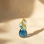 Mother's Necklace with Children's Birthstones & Leaf Initials, Personalized Mother's Cascade Necklace, Sterling Silver or Gold, Birthday Gift for Mom