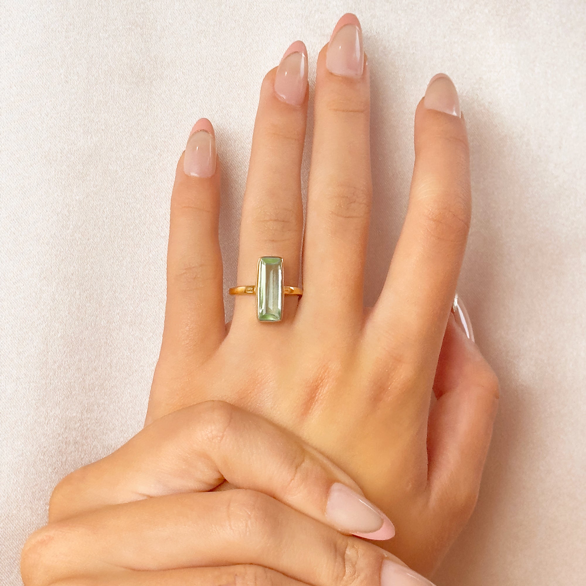 Green Amethyst Bar Ring : February Birthstone