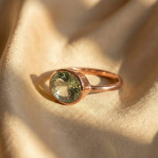 Oval Green Amethyst Ring, Bezel Set February Birthstone Ring in Sterling Silver, Gold or Rose Gold