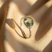 Oval Green Amethyst Ring, Bezel Set February Birthstone Ring in Sterling Silver, Gold or Rose Gold