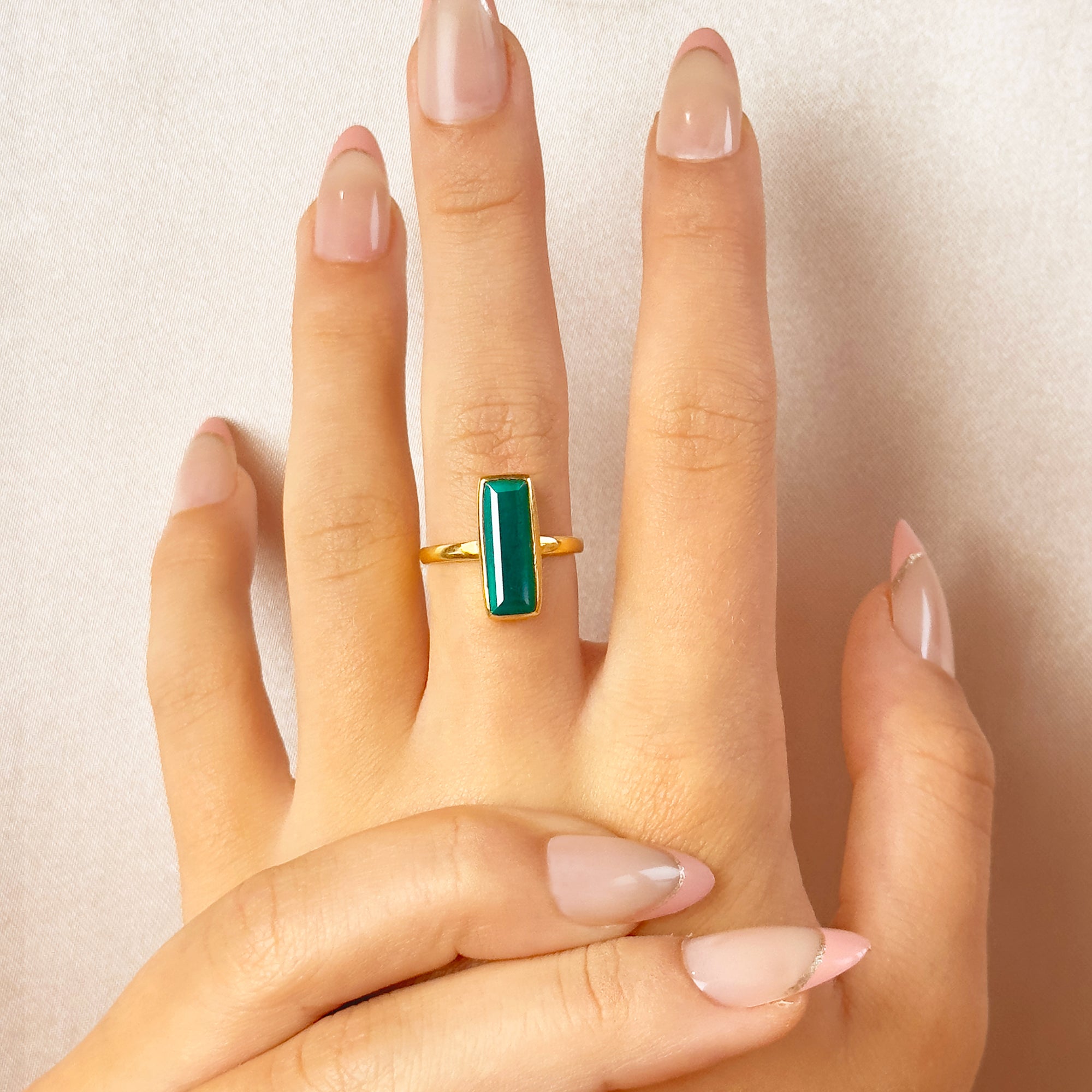 Green Onyx Bar Ring : May Birthstone