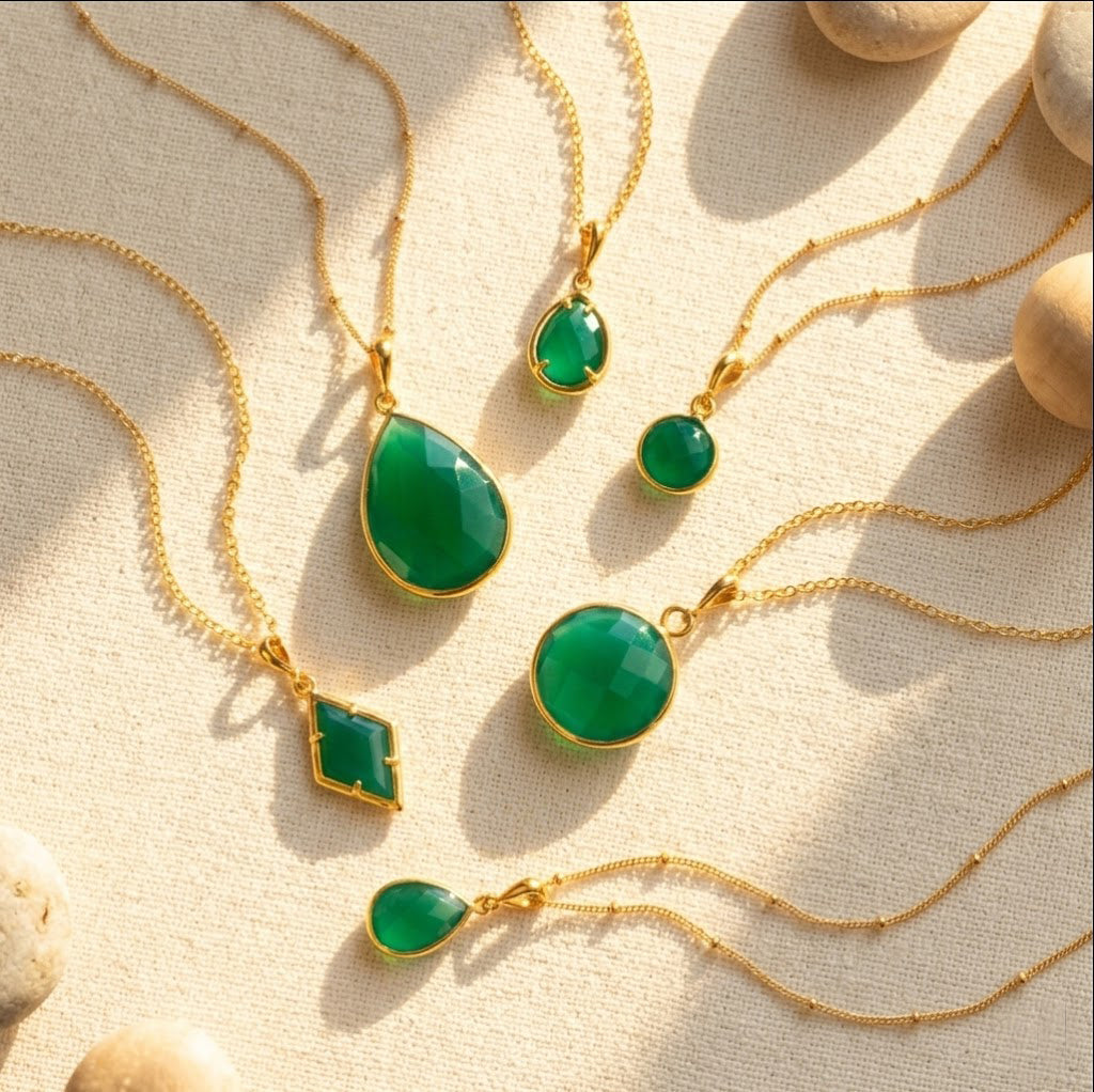 green onyx necklace gold layered pendants may birthstone jewelry