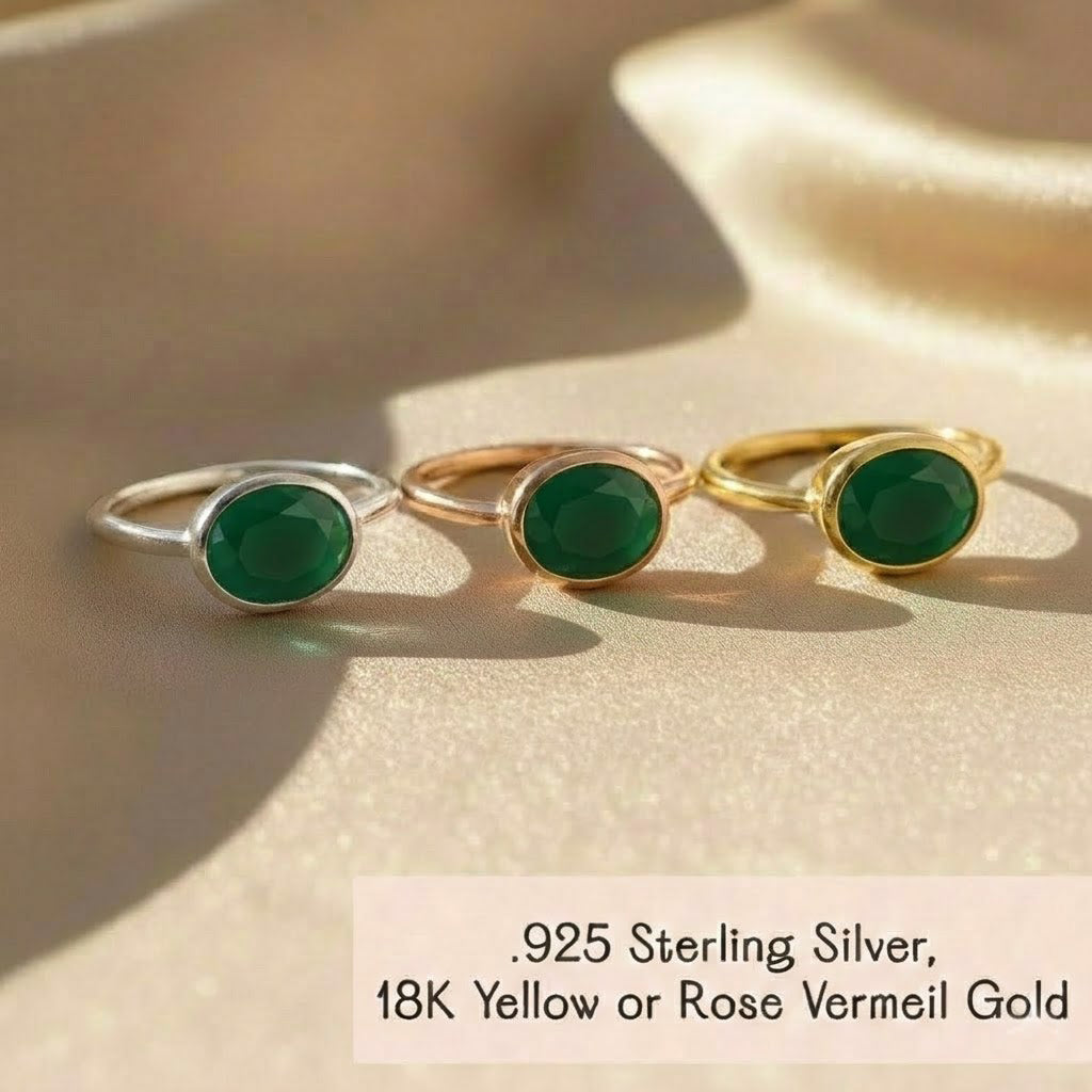 Green Onyx ring, May birthstone jewelry, Custom green chalcedony ring, Personalized birthstone ring, Green aventurine alternative, Heart chakra healing stone, Earth gemstone ring, Elegant green jewelry, Faceted gemstone ring, Birthstone gift