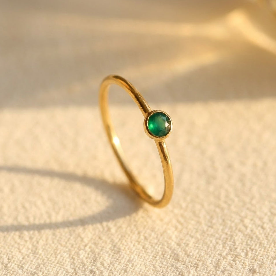 green onyx ring gold may birthstone dainty stacking ring 