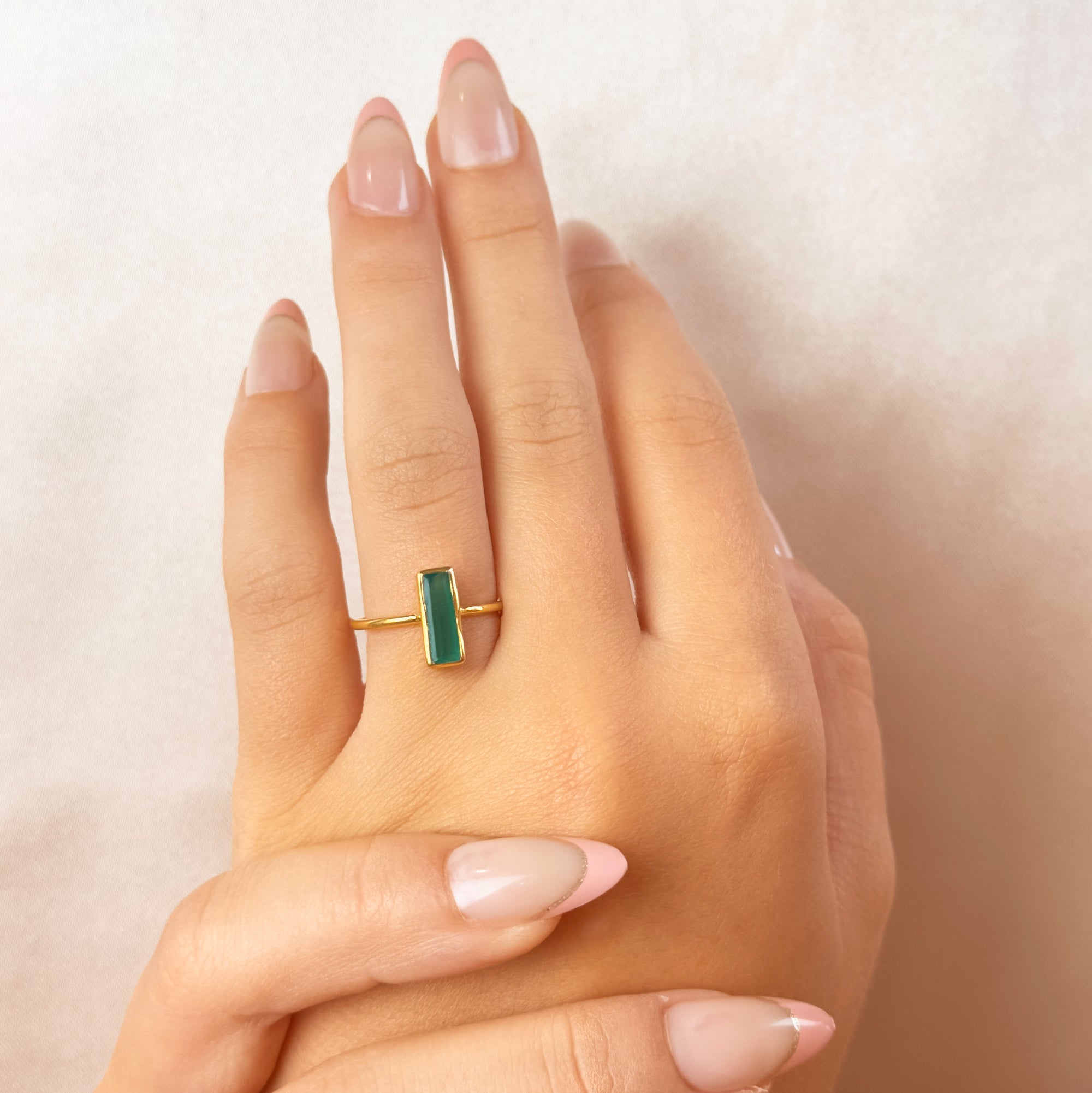 Tiny Green Onyx Bar Ring : May Birthstone