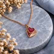 Endless Romance Double Heart Necklace, Boho Collection Rose Gold Red Heart Pendant