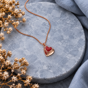 Endless Romance Double Heart Necklace, Boho Collection Rose Gold Red Heart Pendant