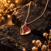 Endless Romance Double Heart Necklace, Boho Collection Rose Gold Red Heart Pendant