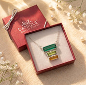 Personalized mom necklace with stacked baguette birthstones, a thoughtful family jewelry gift for mothers, grandmothers, and new moms in danique jewelry branded box