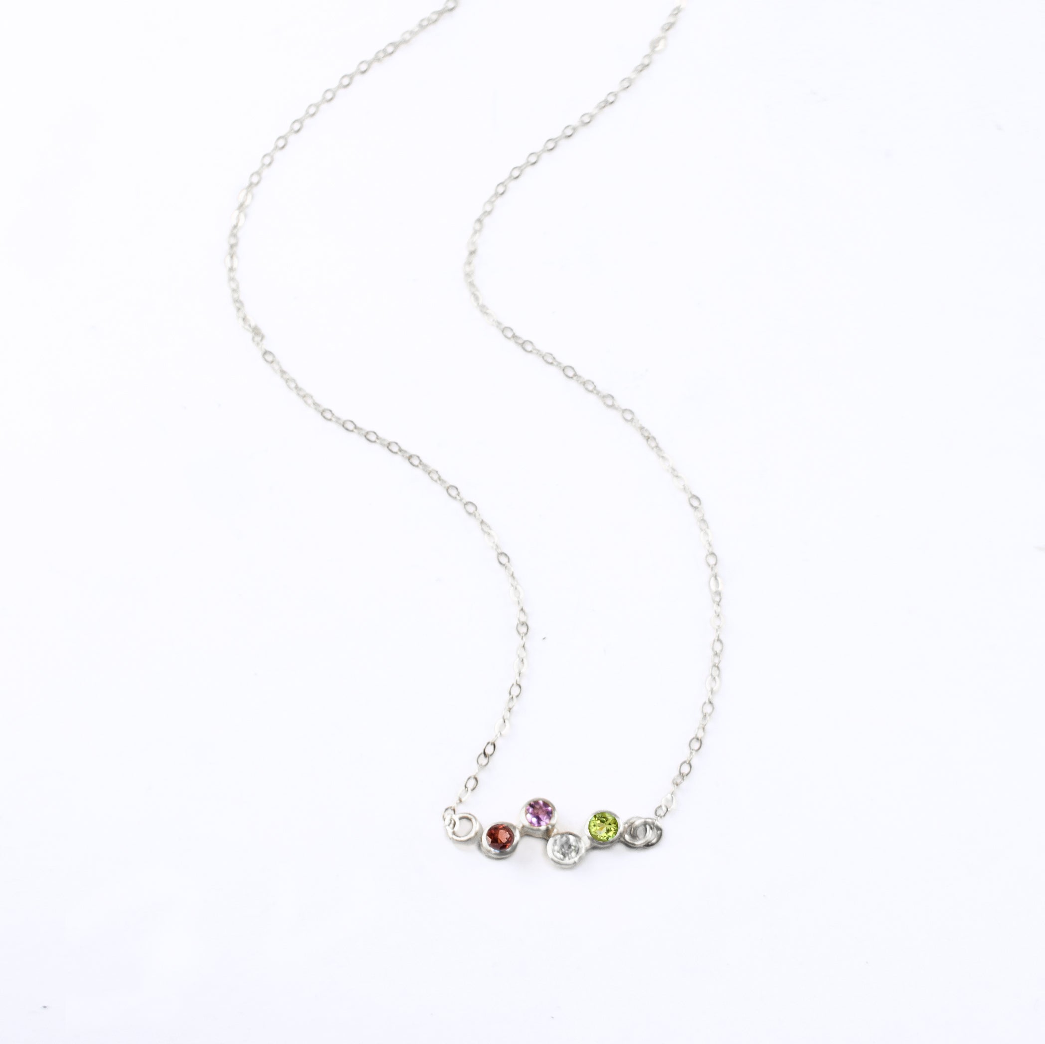 Custom Horizontal ZigZag Birthstone Mom Necklace