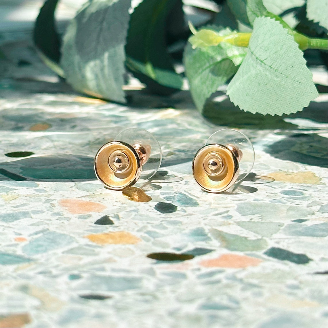 Boho Style Flower Earrings, Beige Teal Gold