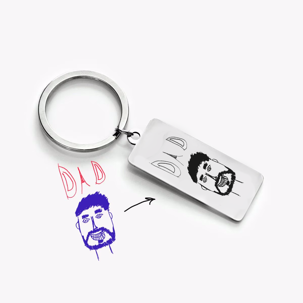 Custom Photo or Monogram Oval Keychain, Actual Handwriting or Drawing, Personalized Monogrammed Stainless Steel Mirror Finish Keychain, Christmas Gift