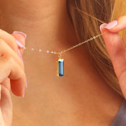 Kyanite Vertical Bar Necklace : September Birthstone, Adira Series