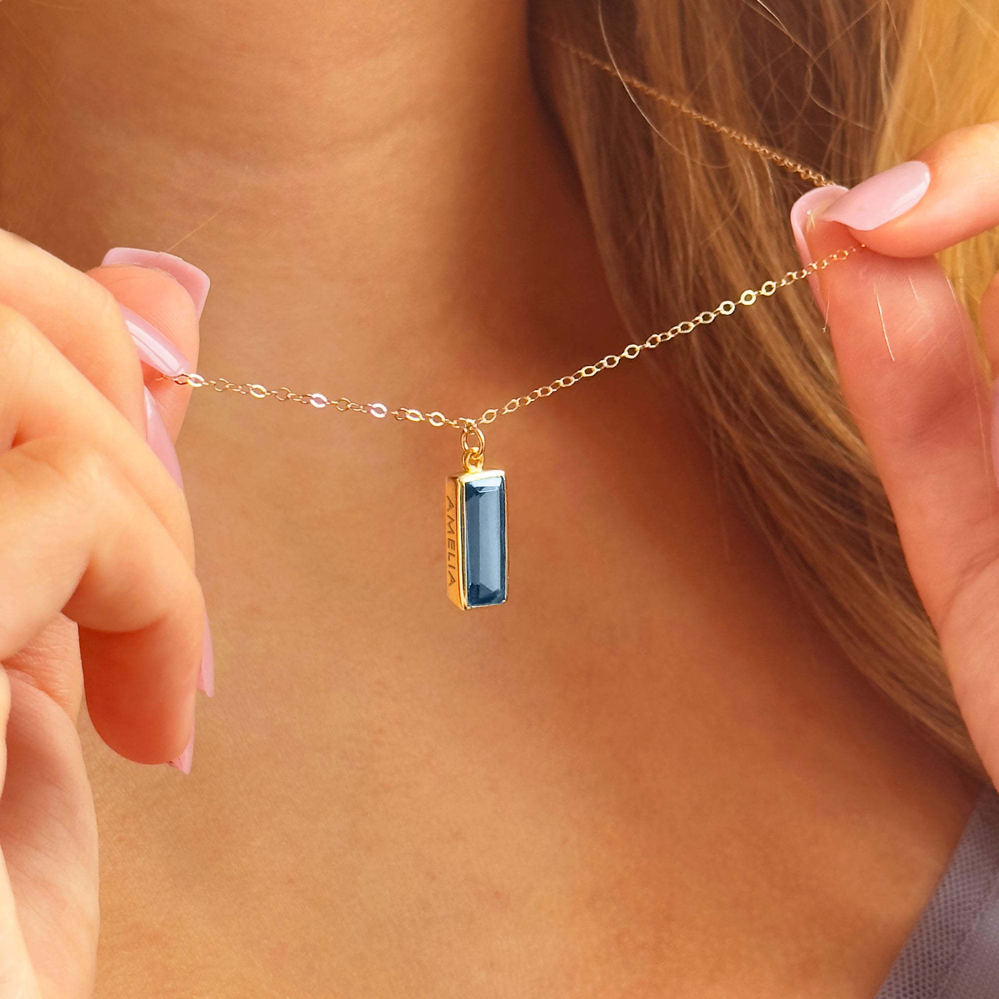 Kyanite Vertical Bar Necklace : September Birthstone, Adira Series