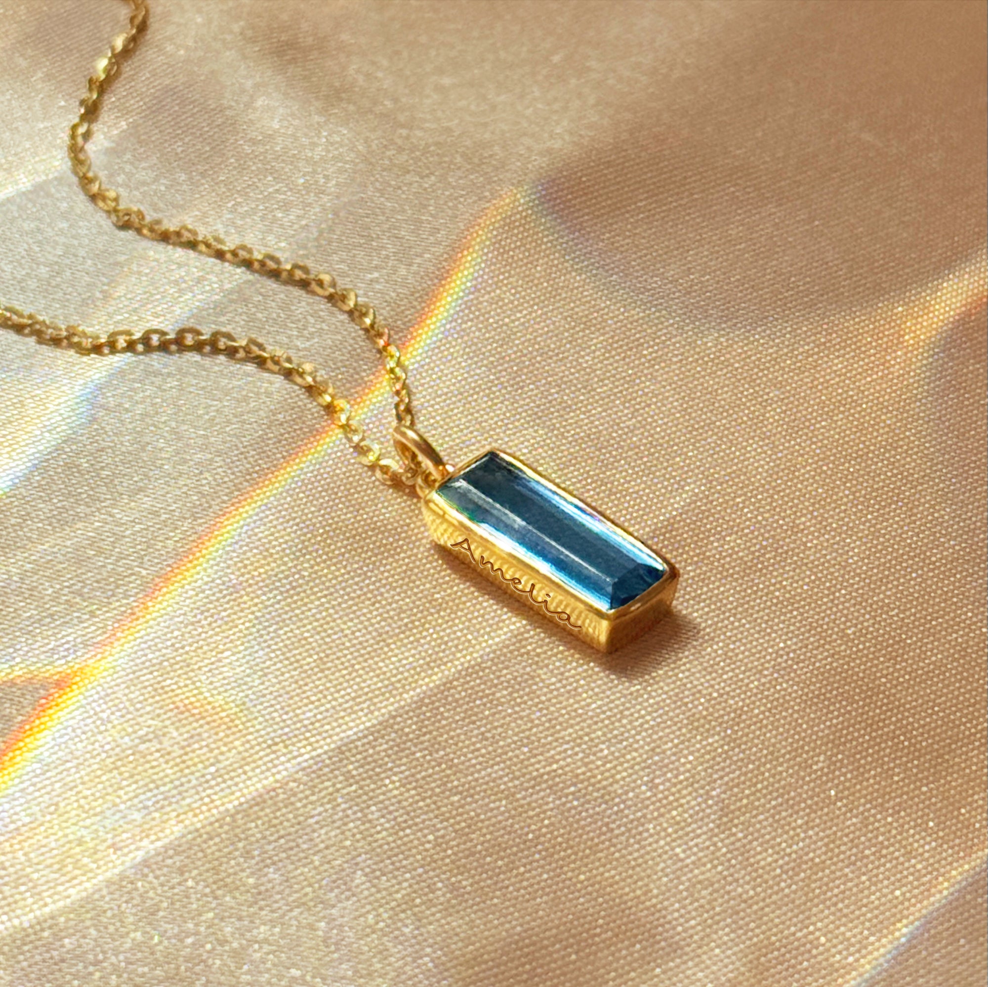 Kyanite Vertical Bar Necklace : September Birthstone, Adira Series