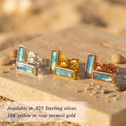 Labradorite bar stud earrings in sterling silver yellow gold and rose gold vermeil