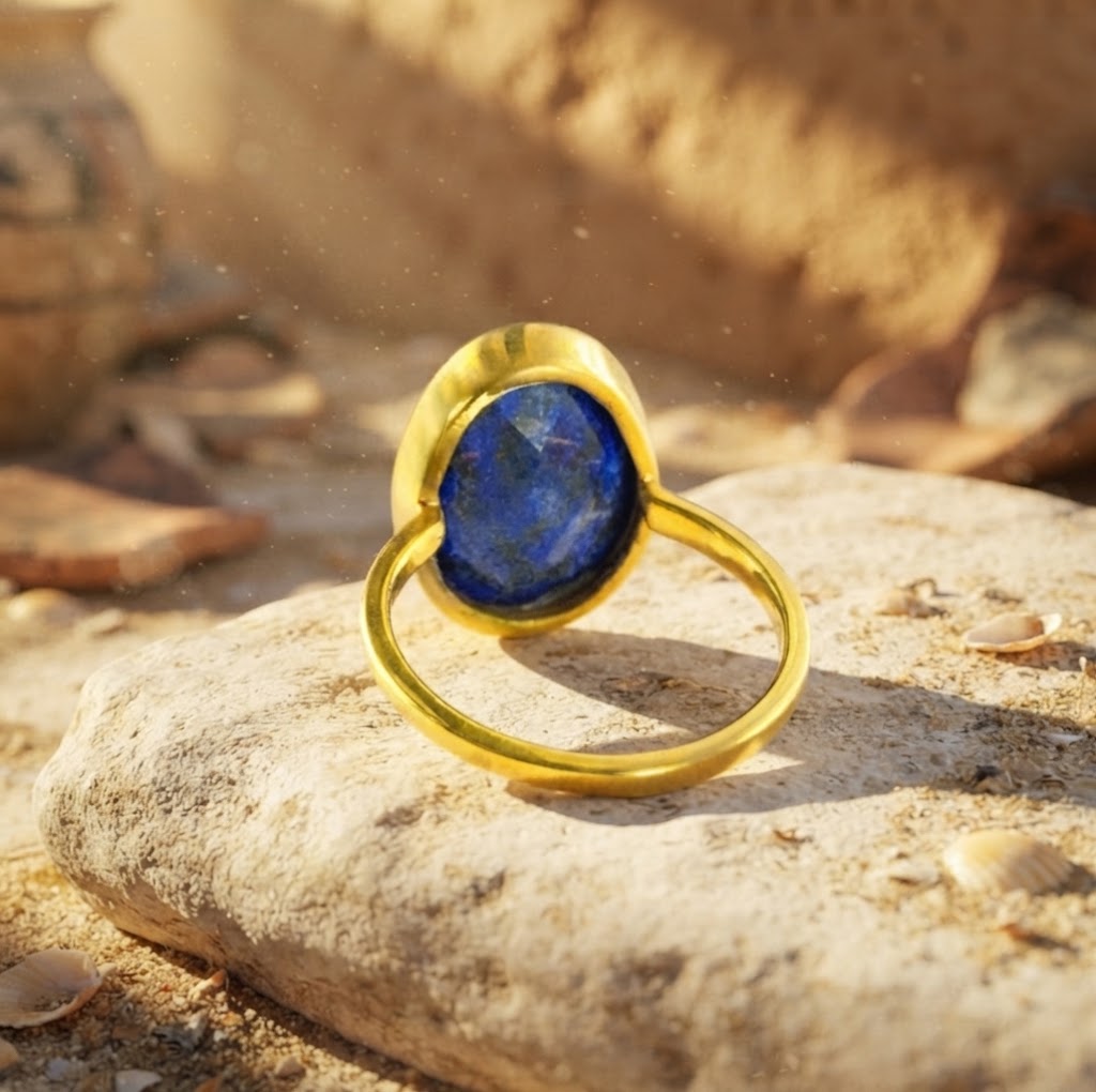 Oval Lapis Lazuli Ring, Bezel Set September Birthstone Ring