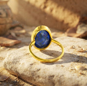 Oval Lapis Lazuli Ring, Bezel Set September Birthstone Ring