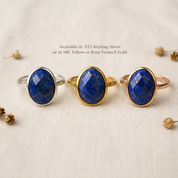 Oval lapis lazuli rings in sterling silver, yellow gold vermeil and rose gold vermeil