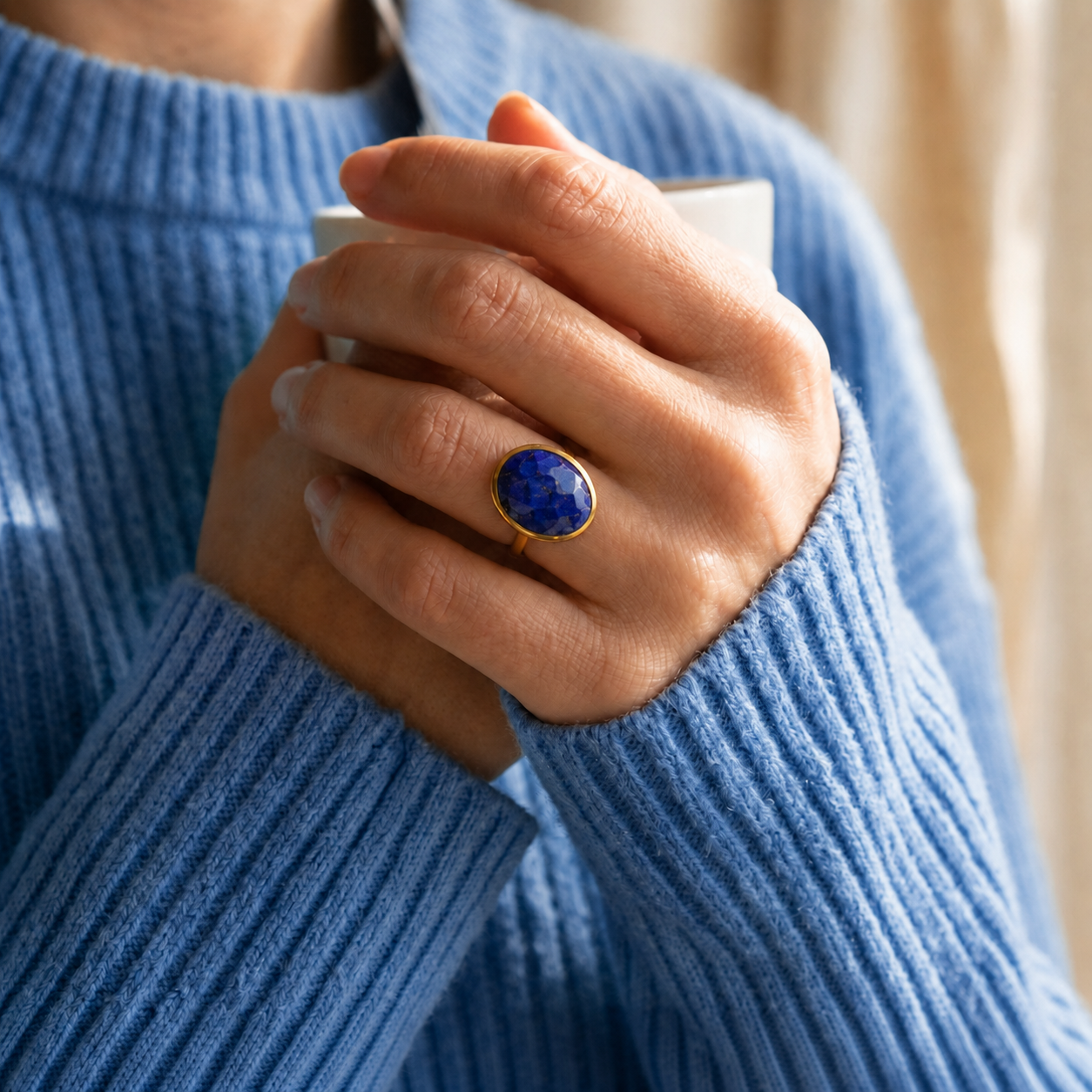 Oval Lapis Lazuli Ring, Bezel Set September Birthstone Ring