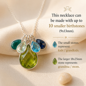 Custom Mother's Teardrop Necklace with Children's Birthstones, Personalized Mom Jewelry, Sterling Silver, Gold, Rose Gold, Birthday Gift for Mom