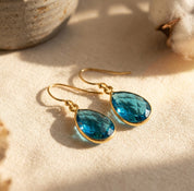 Sterling silver and 14k gold filled ear wire options for London blue topaz teardrop earrings