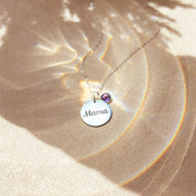 Mama Necklace with Children's Birthstones, Personalized Disc Necklace with Gemstones [19mm], Silver, Gold, or Rose Gold, Custom Mother's Birthday Gift