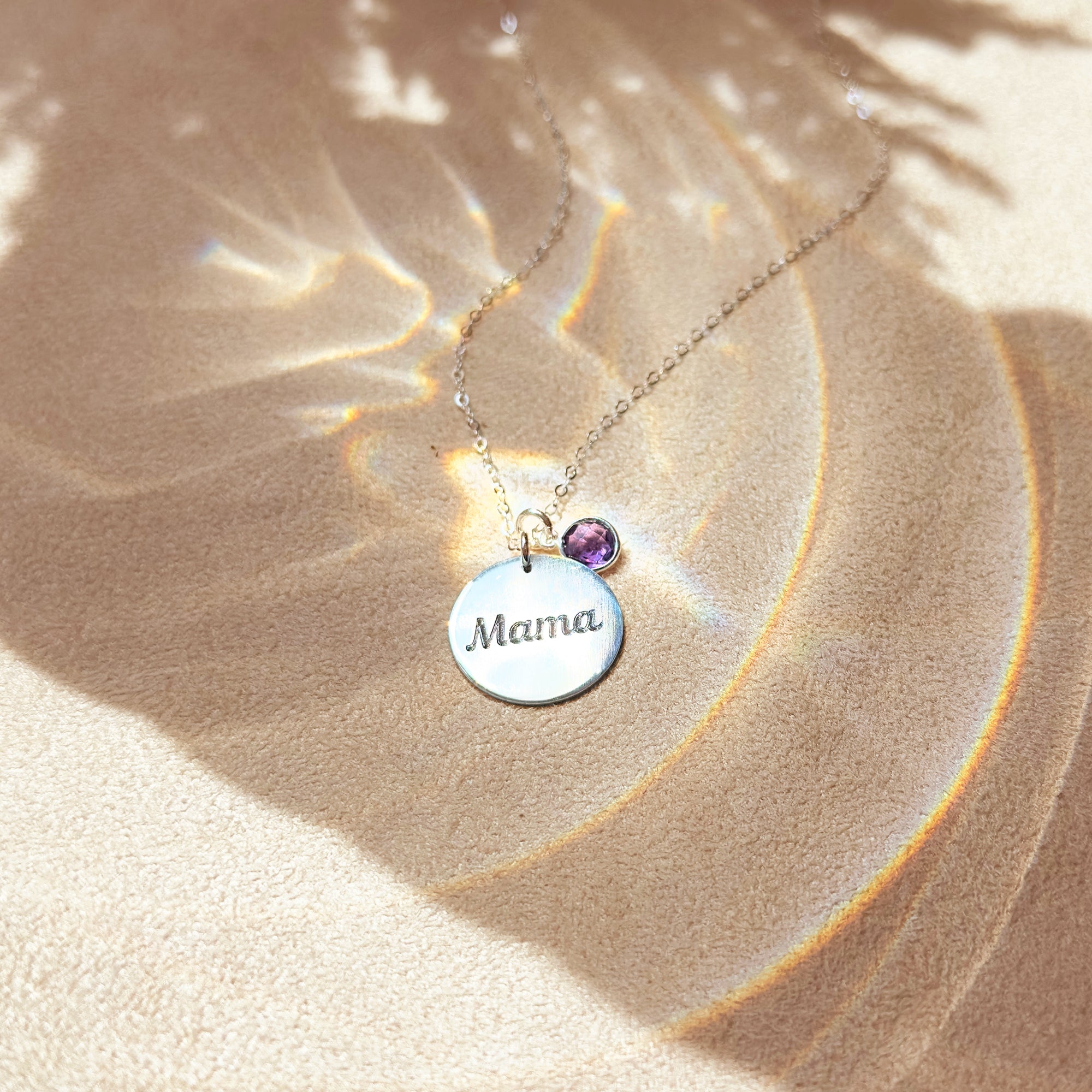 Mama Necklace with Children's Birthstones, Personalized Disc Necklace with Gemstones [19mm], Silver, Gold, or Rose Gold, Custom Mother's Birthday Gift
