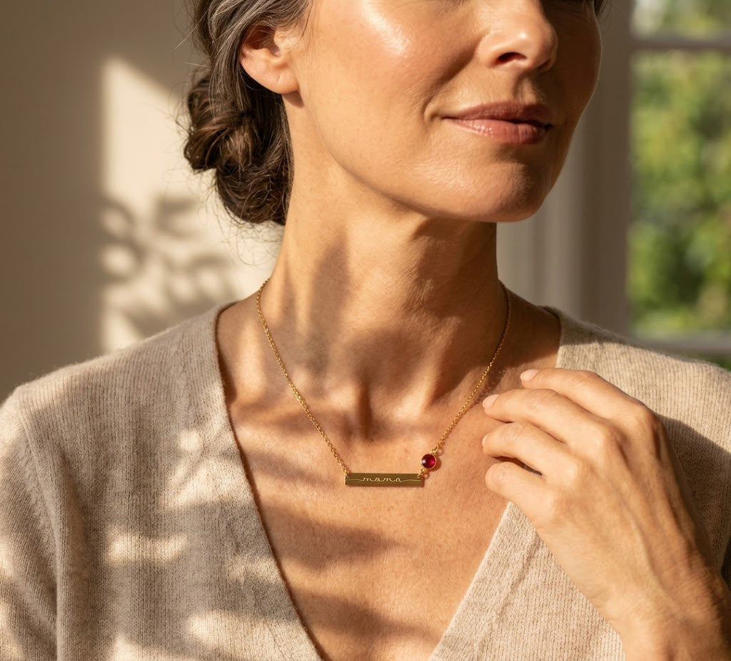 Mama Birthstone Bar Necklace