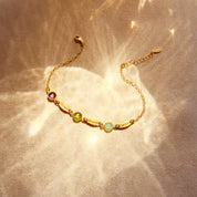 Personalized Birthstone Bracelet, Engraved Name Charm Marquise Style, Gift for Her