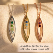 Marquise birthstone necklaces in sterling silver, yellow gold, and rose gold, personalized pendant necklace with tiny gemstones