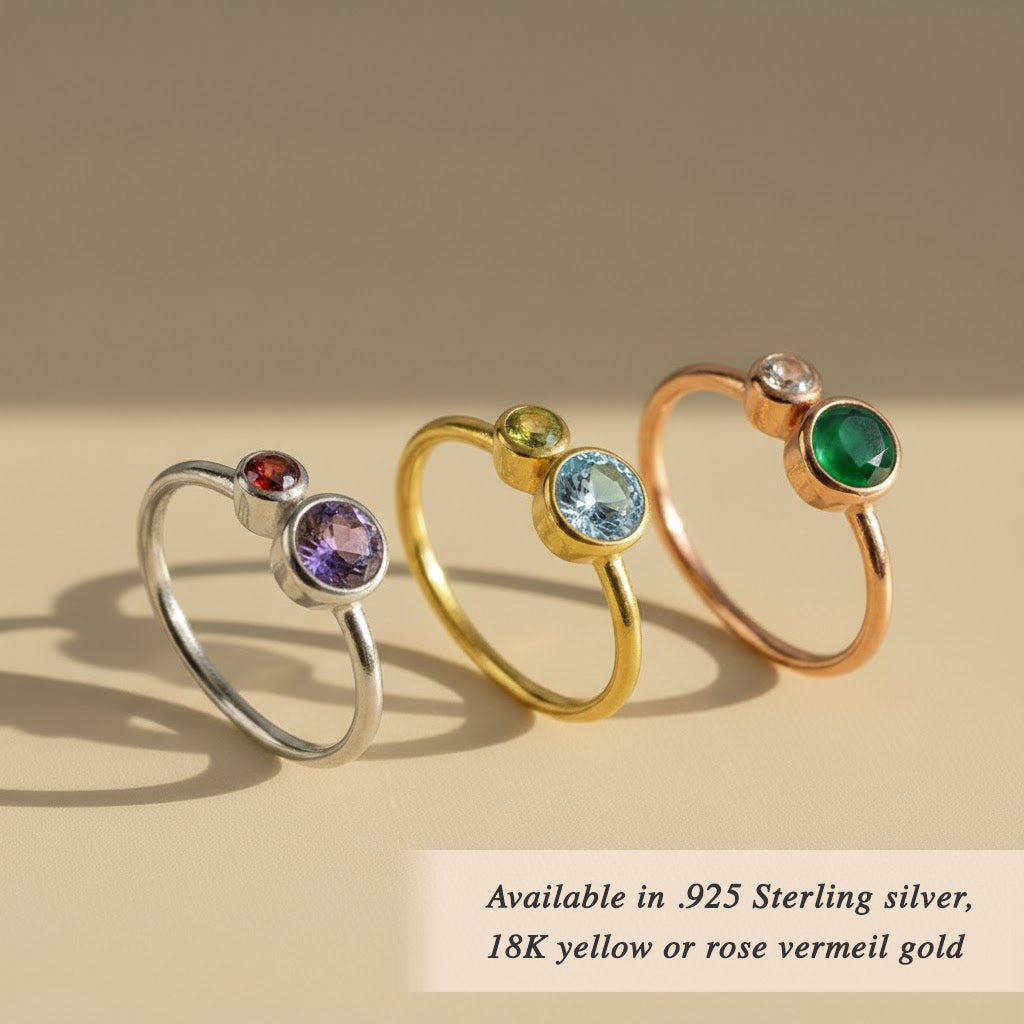 custom birthstone rings available in sterling silver yellow gold and rose gold mother child personalized gemstone ring family jewelry gift