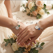 custom couples bracelet with engraved name charms and birthstones, personalized jewelry gift for anniversary or wedding
