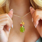 Mother's Necklace with Children's Birthstones & Leaf Initials, Personalized Mother's Cascade Necklace, Sterling Silver or Gold, Birthday Gift for Mom